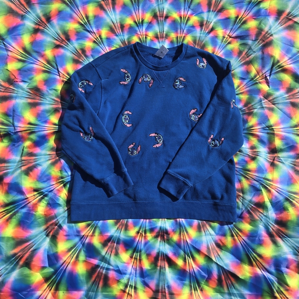 Lilo and Stitch Disney Blue Sweatshirt Embroidered XL